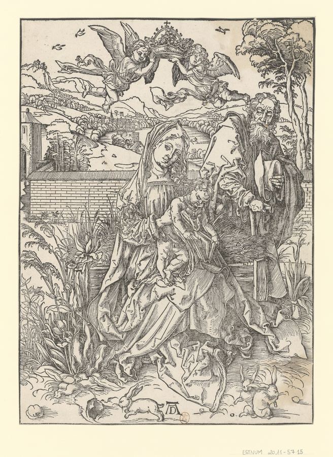 La Sainte Famille aux trois lièvres - estampe - AD (A. Dürer) (monogr.) - btv1b532152925 — Dürer, Albrecht (1471-1528). Graveur | Poster 18x24