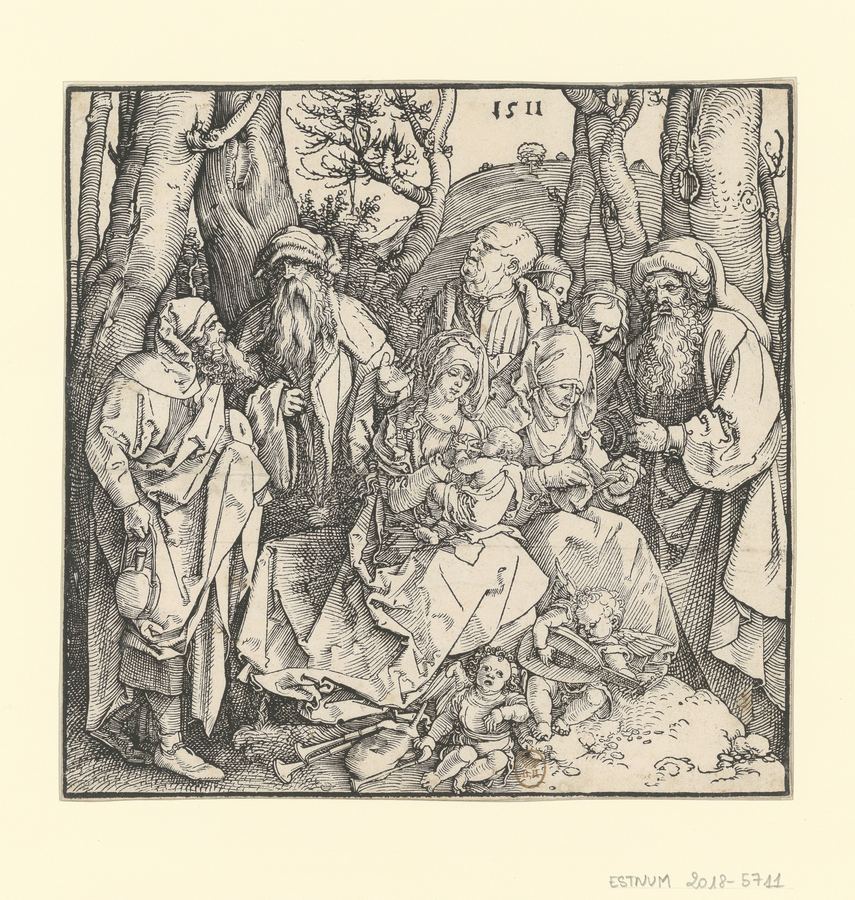 La Sainte Famille avec des angelots - estampe - 1511 (A. Dürer) - btv1b53215288f — Dürer, Albrecht (1471-1528). Graveur | Poster 18x24