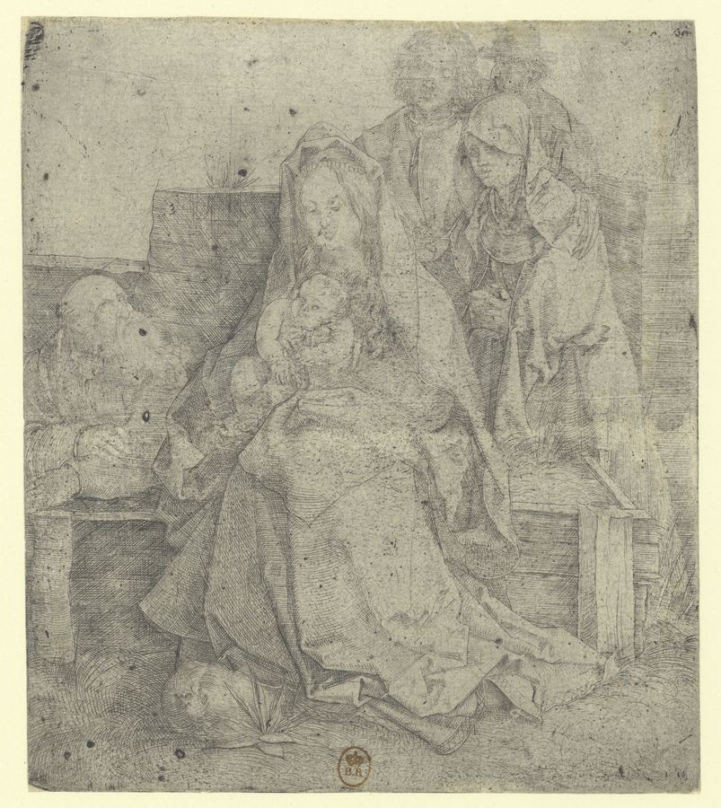 La Sainte Famille avec saint Jean, Marie Madeleine et Nicomède - estampe - A. Dürer - btv1b6951240r — Dürer, Albrecht (1471-1528). Graveur | Poster 24x36