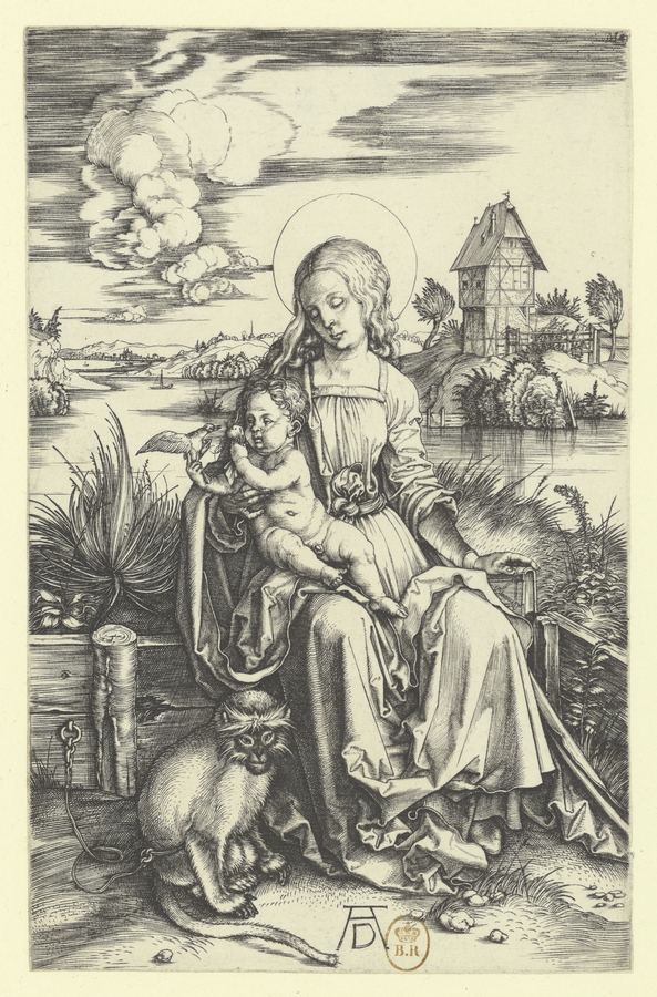 La Vierge au singe - estampe - AD (A. Dürer) (monogr.) - btv1b6951238p — Dürer, Albrecht (1471-1528). Graveur | Poster 18x24