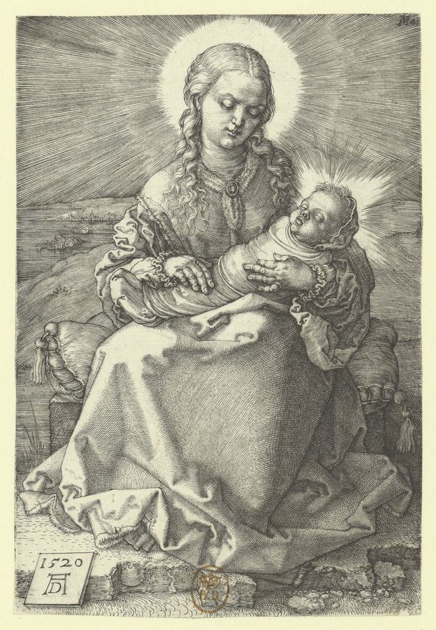 La Vierge avec l'Enfant emmailloté - estampe - AD 1520 (A. Dürer) (monogr.) - btv1b69512341 — Dürer, Albrecht (1471-1528). Graveur | Poster 18x24