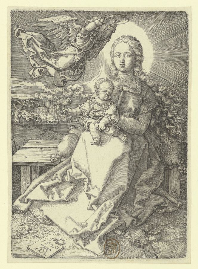 La Vierge couronnée par un ange - estampe - AD 1520 (A. Dürer) (monogr.) - btv1b6951233m — Dürer, Albrecht (1471-1528). Graveur | Poster 24x36